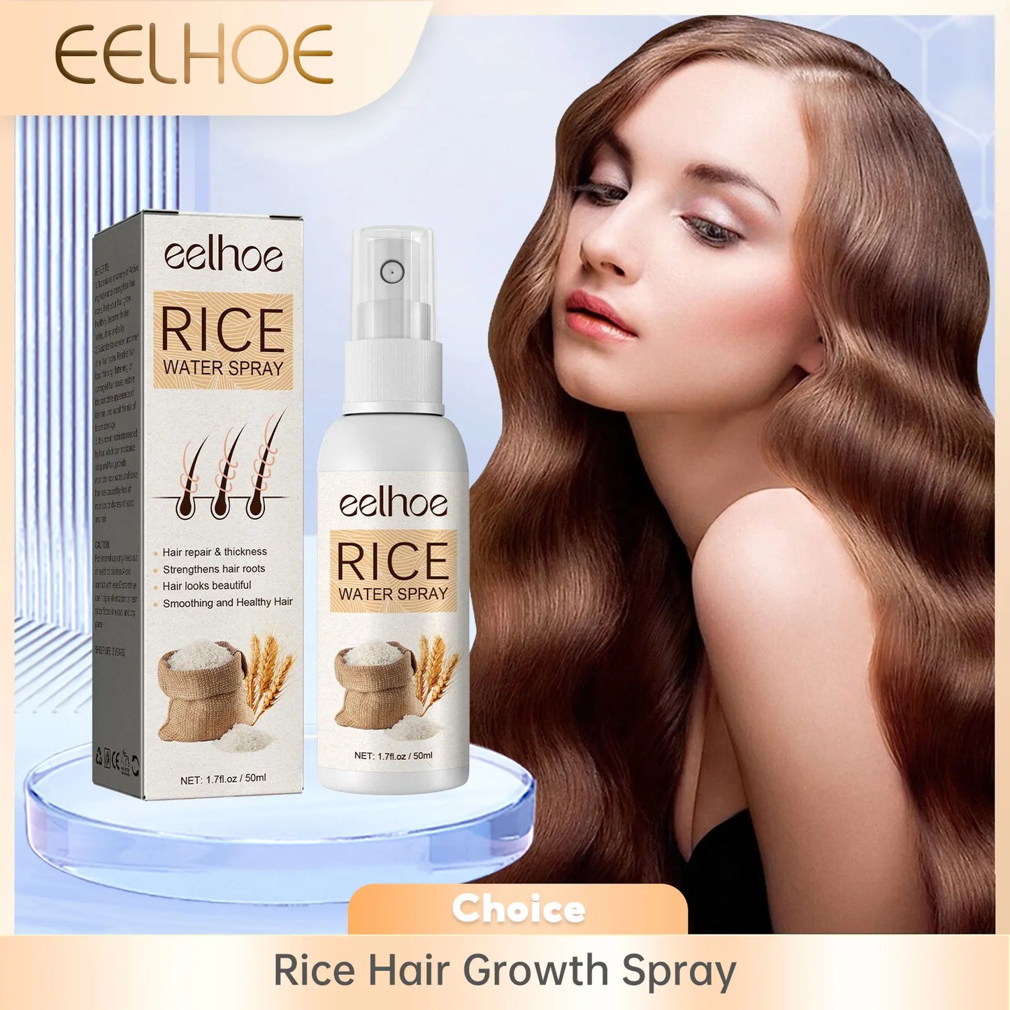 EELHOE Rice Water for Hair Growth Spray Improve Dry Damaged Hair Nourish Vitamins for Healthy Hair Regeneration Treatment Spray